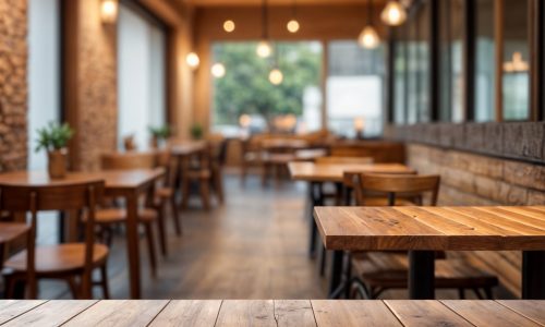 Empty,Wood,Table,With,Blur,Interior,Outdoor,Space,Coffee,Restaurant